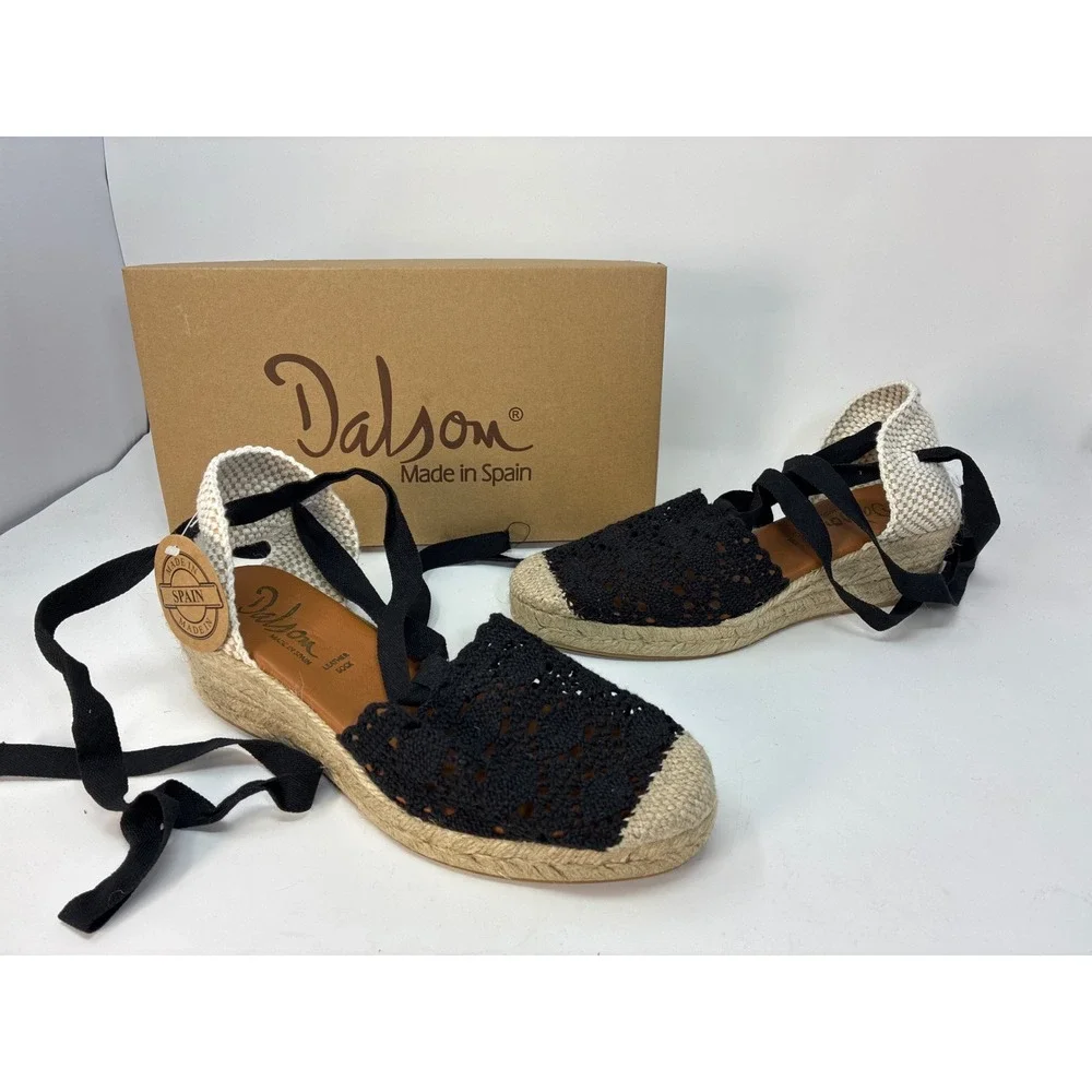 Dalson Braided Ankle Lace Up Espadrille Wedge Womens 8 300_TJX Black Crochet